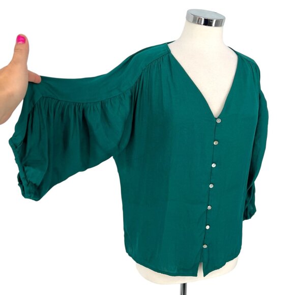 Dolan Anthropologie Button-Down Puff Sleeve Blouse Green Size Small - Picture 3 of 12